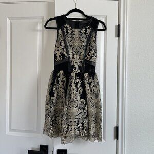 ASTR Black Mesh Gold Metallic Dress Small